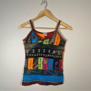 Gypsy Rose Camisole Handmade Hippie Style Tank Top Patchwork Embroidered S